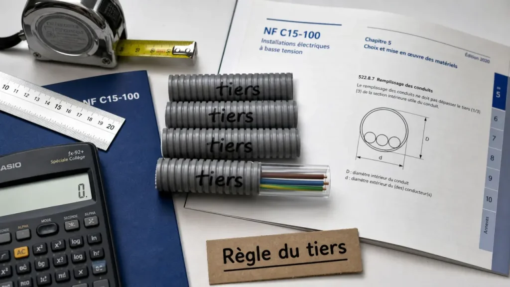Diametre des gaines electriques : règle du tiers pour sections et câbles