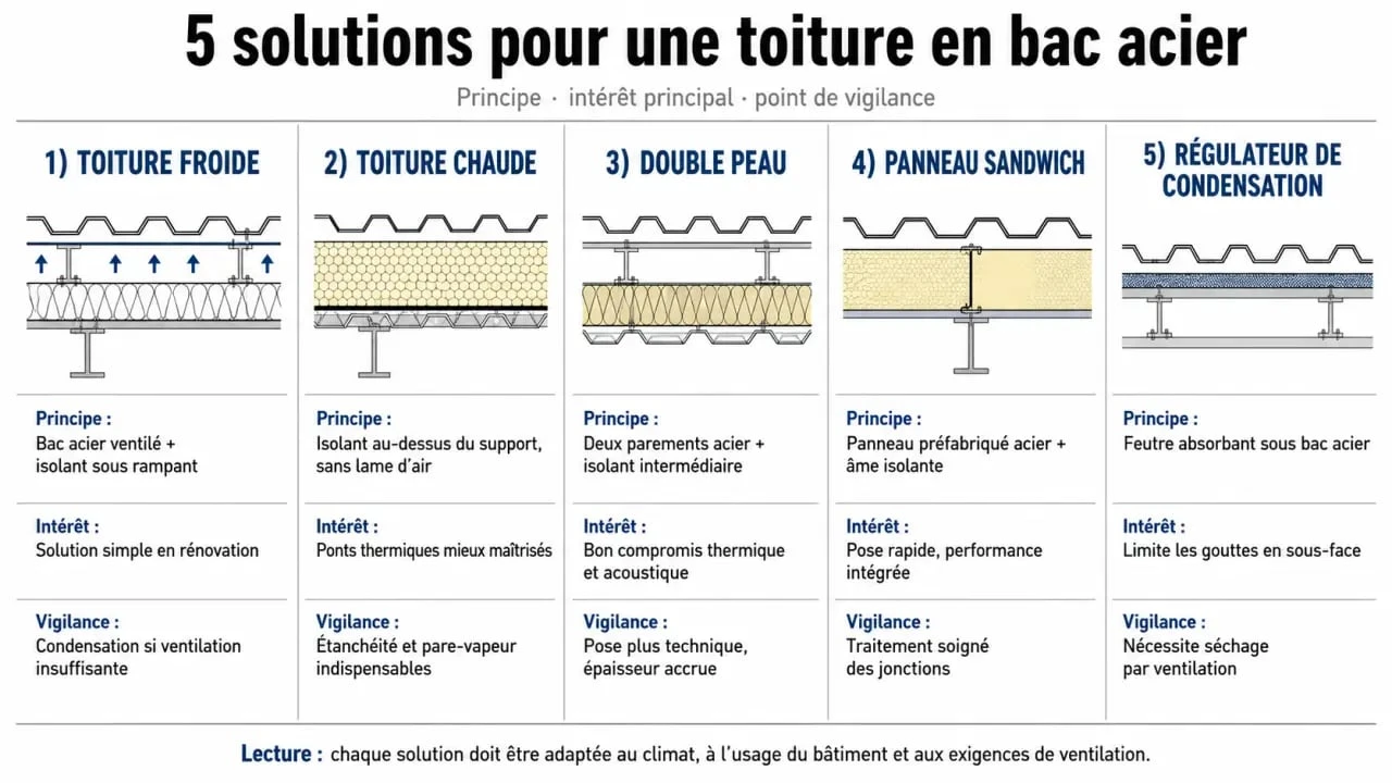 toiture bac acier isolation : comparaison visuelle des systèmes d’isolation