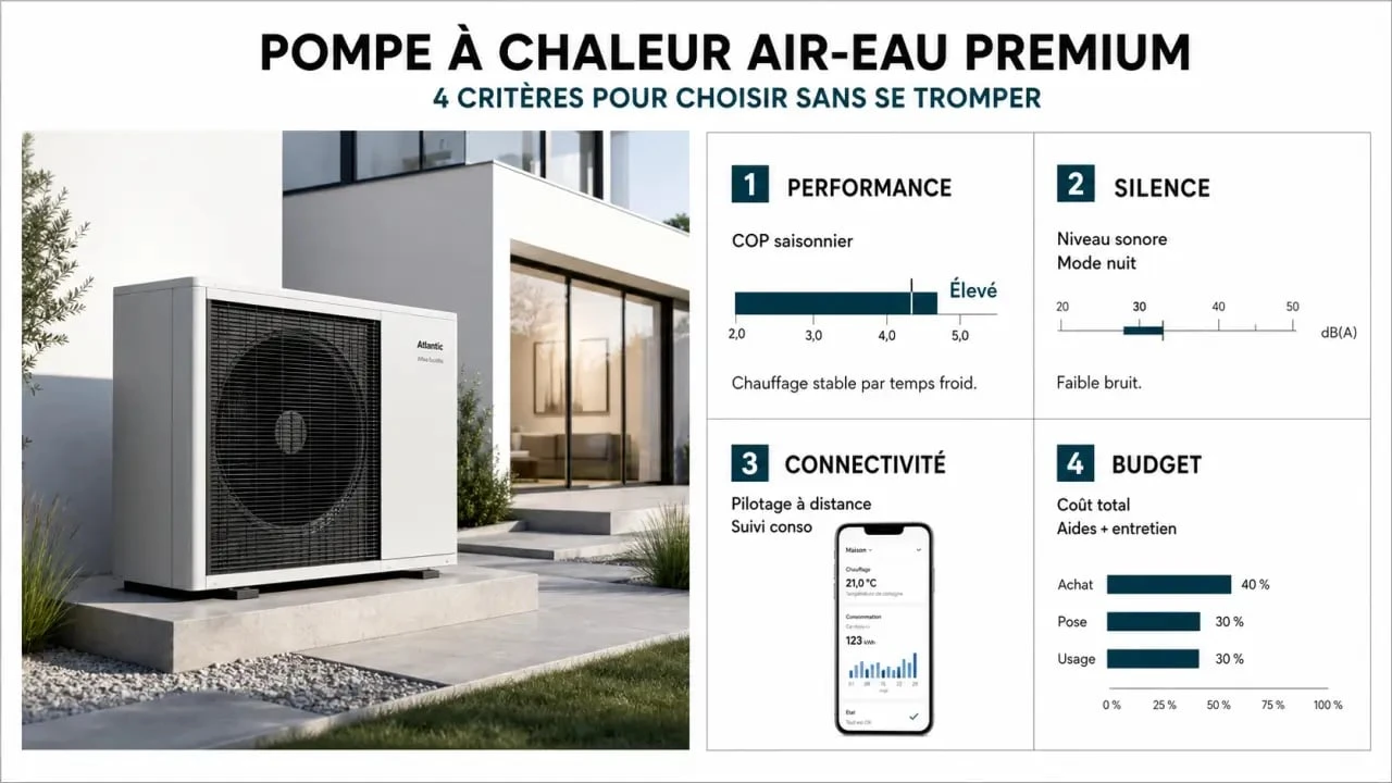 Pompe à chaleur nibe avis illustrée par une infographie comparative des critères de choix, du prix et des performances