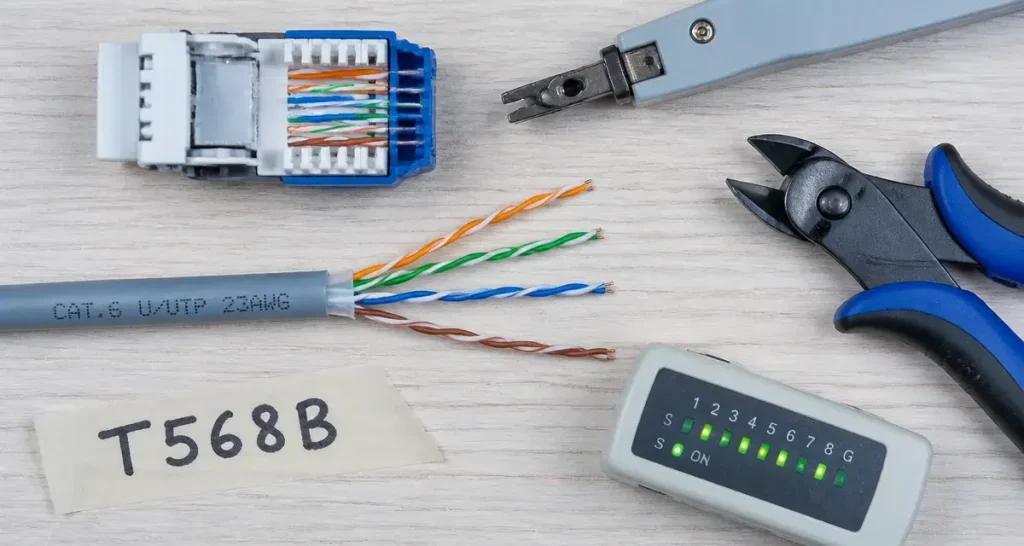cablage prise rj45 13 mm : câblage stable avec connecteur keystone T568B