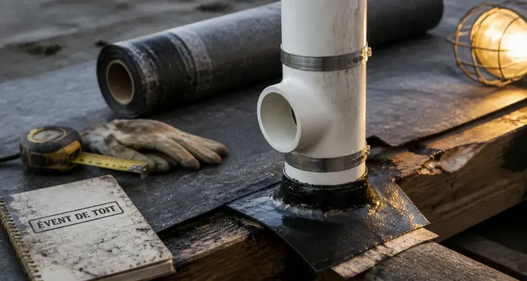 Comment installer un event de plomberie : évent de toit PVC, raccord et mastic