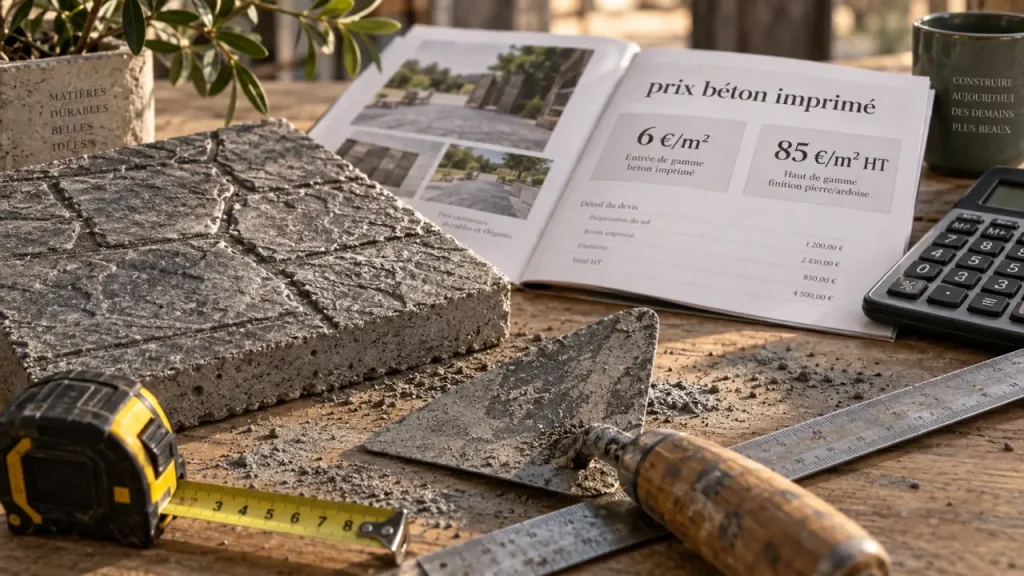 Prix béton imprimé m2 : 6 € fournitures ou 85 € HT avec pose