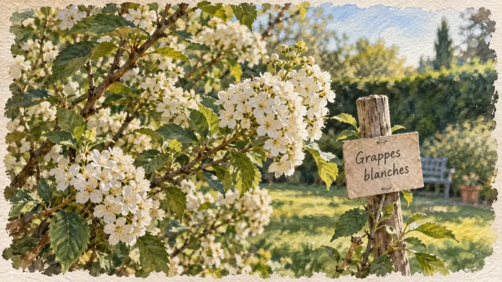 Arbre à fleur blanche en grappe, fleurs blanches en grappes