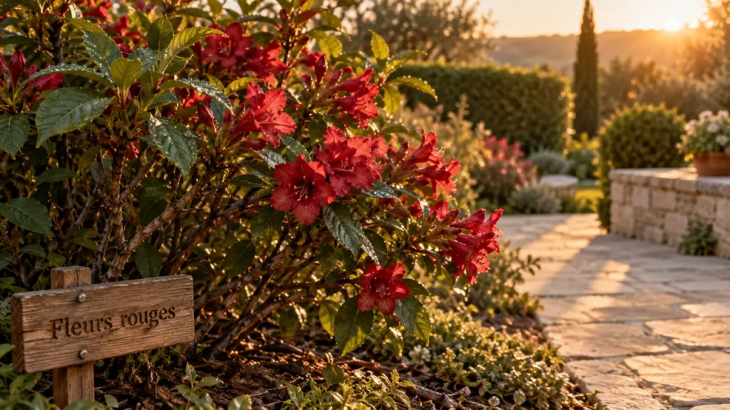 Arbuste a fleur rouge en fleurs, gros plan