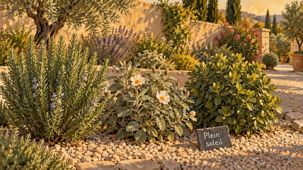 Arbuste persistant plein soleil, plein sud, romarin et ciste au jardin